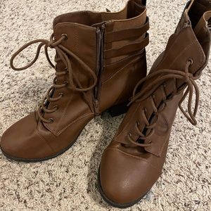 Brown combat boots